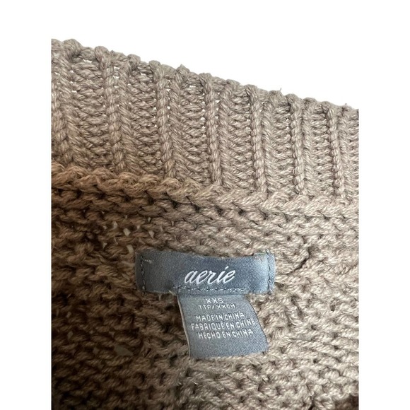 Aerie American Eagle Mocha Brown Taupe Cable Knit Sweater XXS - Picture 3 of 4